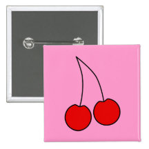 Pair of Red Cherries. Black Outline. Pins