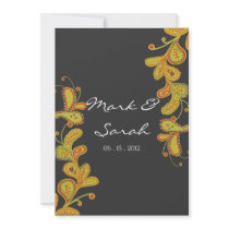 Paisley Leaves Noir 2 Wedding Invitation