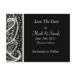 Paisley Pattern Bl. & Wh. Save The Date postcards