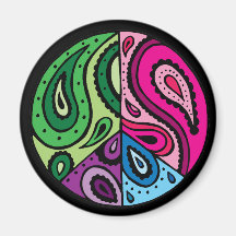 Paisley Peace Black Magnet