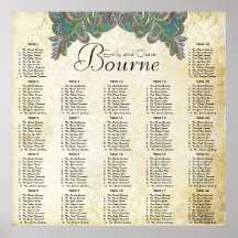 Paisley Peacock Colours Reception Seating Chart Print