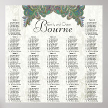 Paisley Peacock Colours Reception Seating Chart Poster