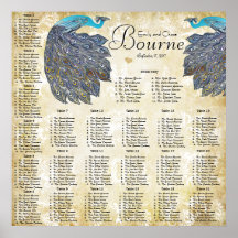 Paisley Peacock Colours Reception Seating Chart Posters