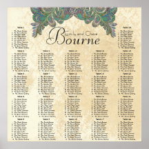 Paisley Peacock Colours Reception Seating Chart Posters