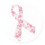 paisley pink ribbon sticker - white