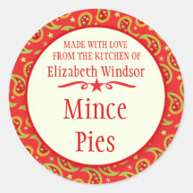 Paisley red green cookie swap baking gift stickers