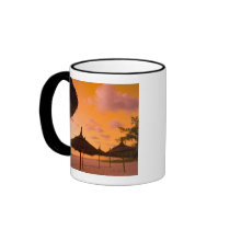 Palapa style beach huts at sunrise, Belle Mare 2 Mugs