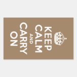 Pale Brown Keep Calm and Carry On Rectangular Stickers