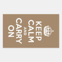 Pale Brown Keep Calm and Carry On Rectangular Stickers