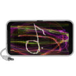 Pale coloured music note against black neon back iPod speakers