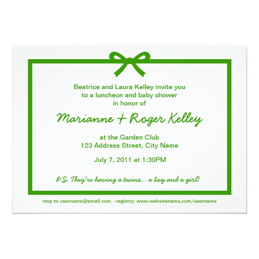 Pale Gingham Green Bow Baby Shower Template Invitations