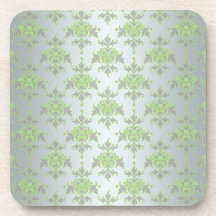 Pale Green and Silver White Damask Pattern Coaster
