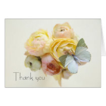 pale green butterfly on flowers thank you card cards