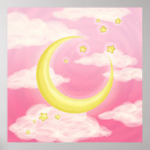Pale Moon on Pink Posters