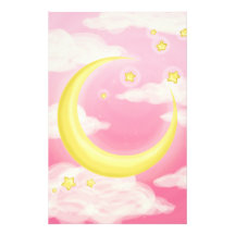 Pale Moon on Pink Stationery Design