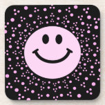 Pale Pink Smiley Face + polka dots Square Coaster