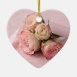 pale roses on pink swirls heart ornament