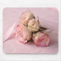 pale roses on pink swirls mousepad