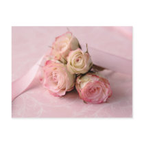 pale roses on pink swirls postcard