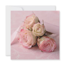 pale roses on pink swirls square invitation