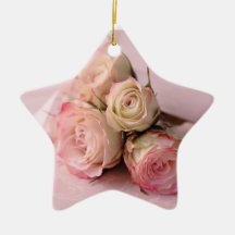 pale roses on pink swirls star ornament