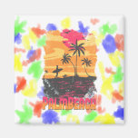 Palm Beach surfer palm trees pink orange faded Refrigerator Magnet