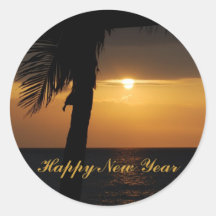 Palm Tree Happy New Year Round Sticker