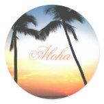 Palm Tree in Glowing Sunset Round Sticker