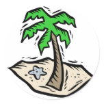 Palm Tree Sandy Beach Round Stickers