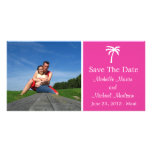 Palm Tree Save The Date Photocard (Raspberry) Personalised Photo Card