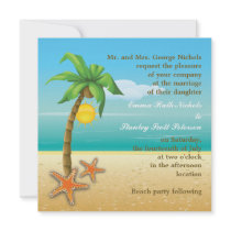 Palm tree & starfish beach destination wedding custom invites