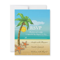 Palm tree & starfish beach wedding RSVP card Custom Invite