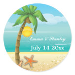 Palm tree & starfish beach wedding Save the Date Sticker