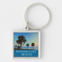 Panama City Beach FL Palm Tree Sunset Keyring Keychains