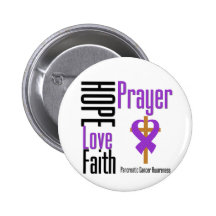 Pancreatic cancer Hope Love Faith Prayer Cross Pinback Buttons