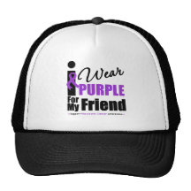 Pancreatic Cancer I Wear Purple Ribbon Friend Trucker Hats