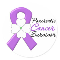Pancreatic Cancer Survivor Flower Ribbon Round Stickers