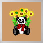 Panda Bear Flowers Poster