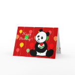 Panda Cartoon and A Heart Flower Birthday Greeting Card
