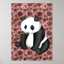 Panda Eating Bamboo On Vintage Background Posters