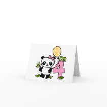 Panda Girl 4th Birthday Invitations Cards