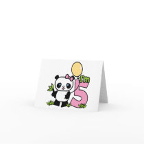 Panda Girl 5th Birthday Invitations Greeting Card