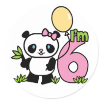 Panda Girl 6th Birthday Sticker