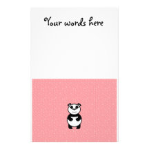 Panda with pink paw background custom stationery
