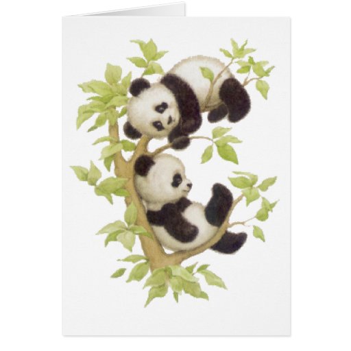 Pandas Playing in a Tree Greeting Card