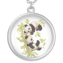 Pandas Playing in a Tree Pendants