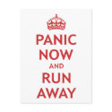 Panic Now and Run Away postcards