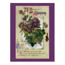 Pansies and Ivy Vintage Birthday Post Card
