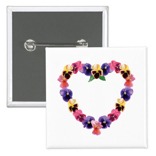 Pansies Heart Pinback Buttons