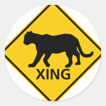 Panther Crossing Highway Sign Round Stickers
